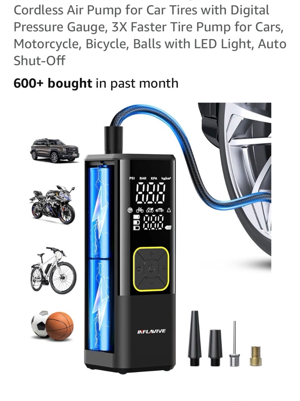 Inflalive Cordless Digital Tire Air Pump - Black with Blue Accents